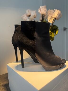 BCBGMaxAzria Black Peep-Toe Stiletto Ankle Boots